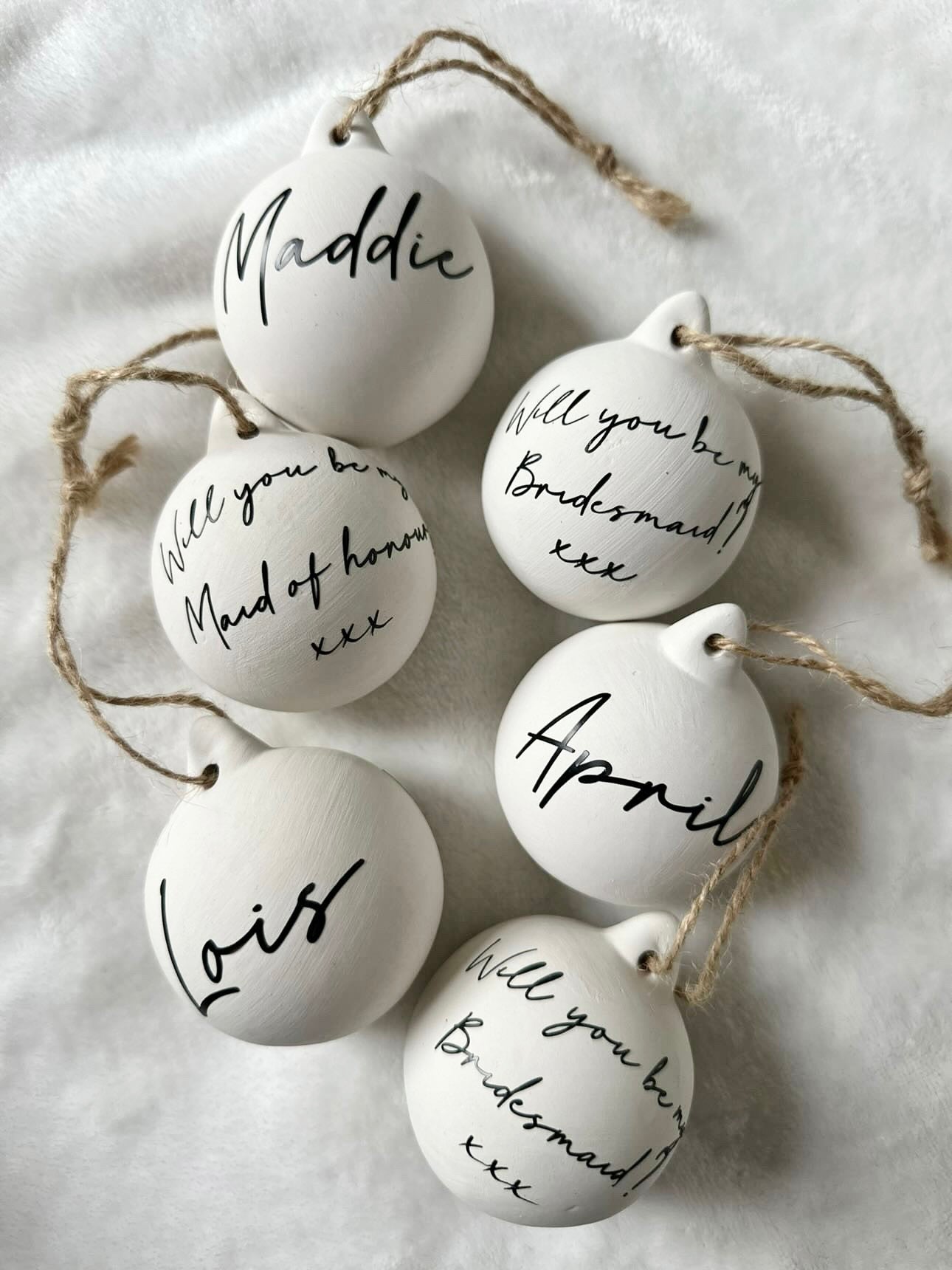 Bridesmaid White Ceramic Keepsake Baubles