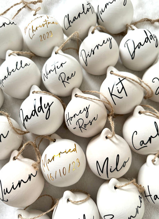 Personalised White Ceramic Name ONLY Baubles