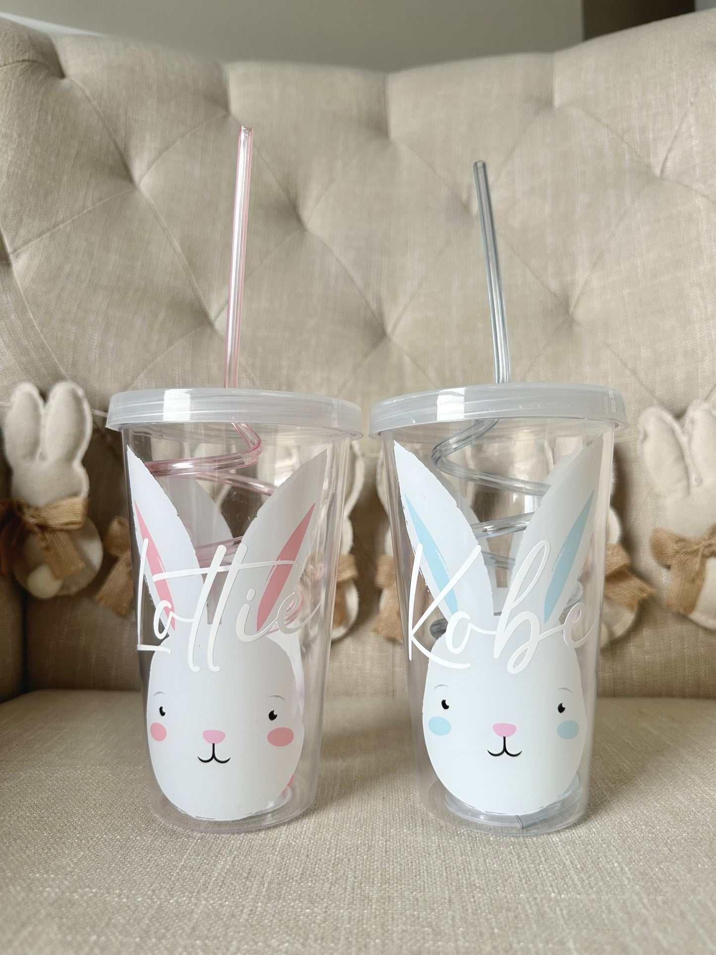 Personalised Rabbit Swirly Straw Cups