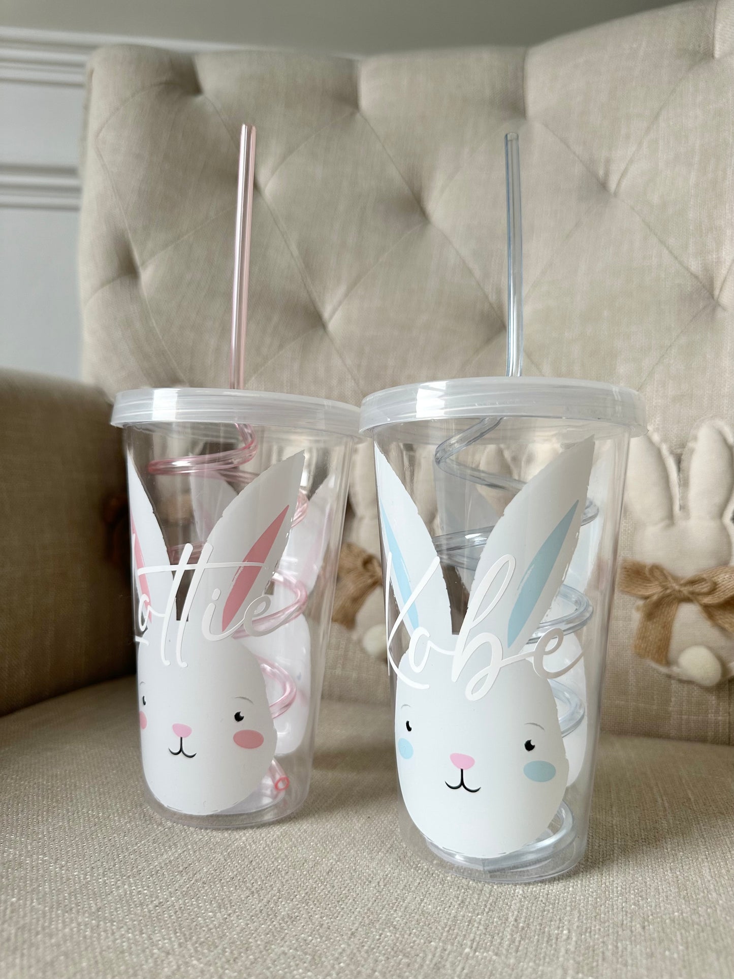 Personalised Rabbit Swirly Straw Cups