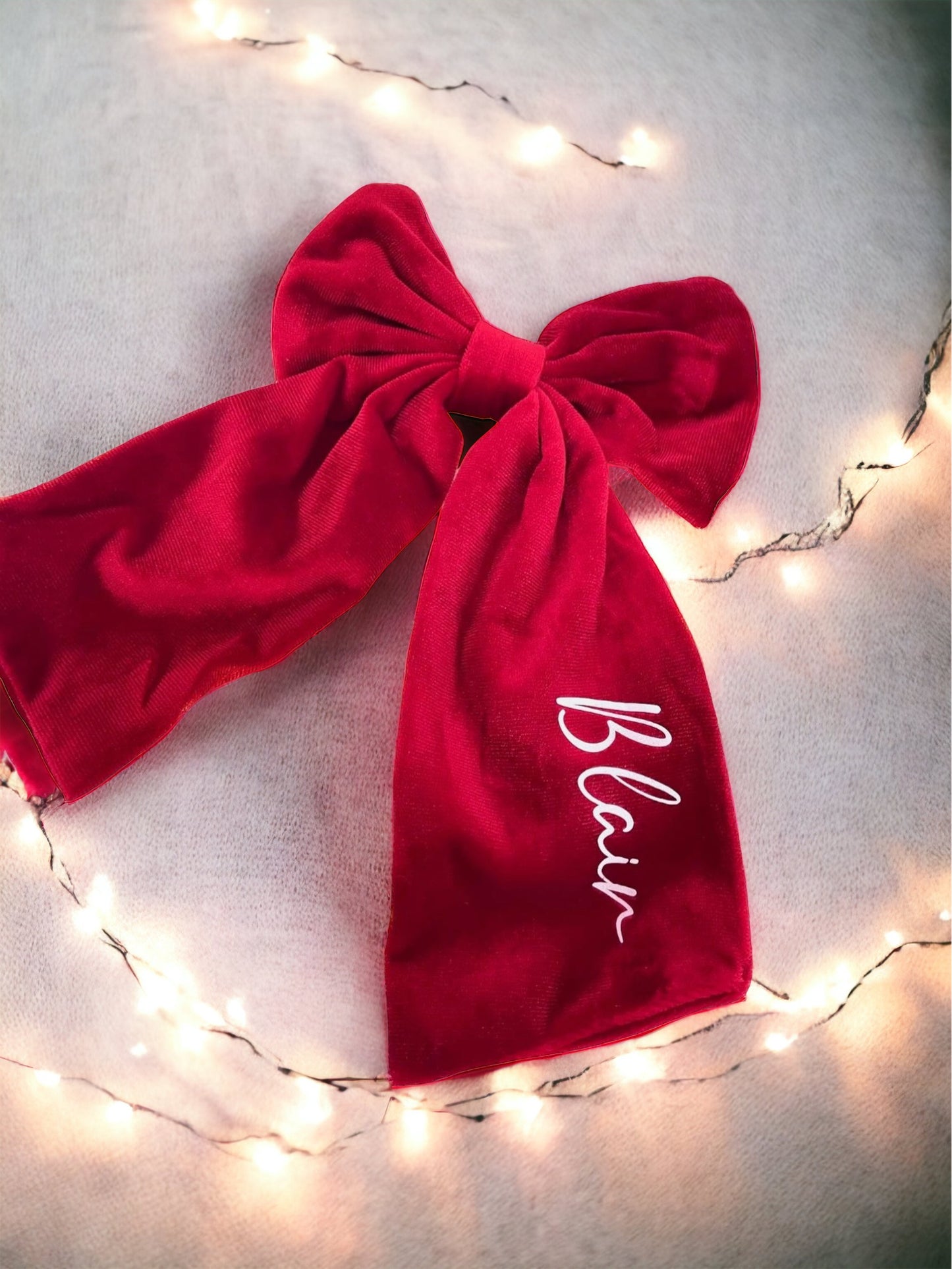 Large Personalised Red Velvet Bow