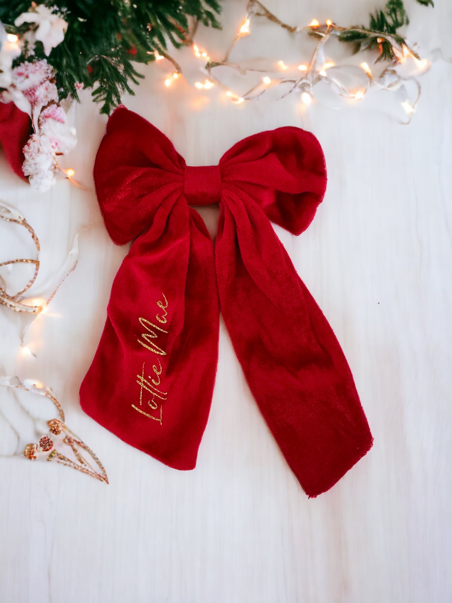 Large Personalised Red Velvet Bow