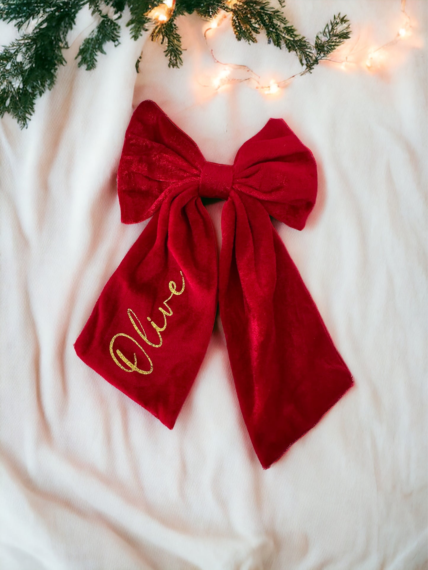 Large Personalised Red Velvet Bow